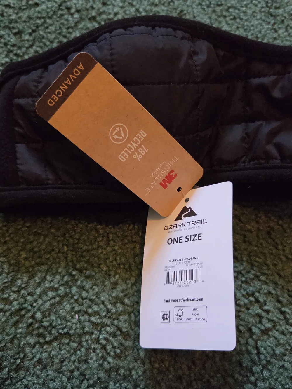 NWT Ozark Trail Black Quilted Reversible Headband